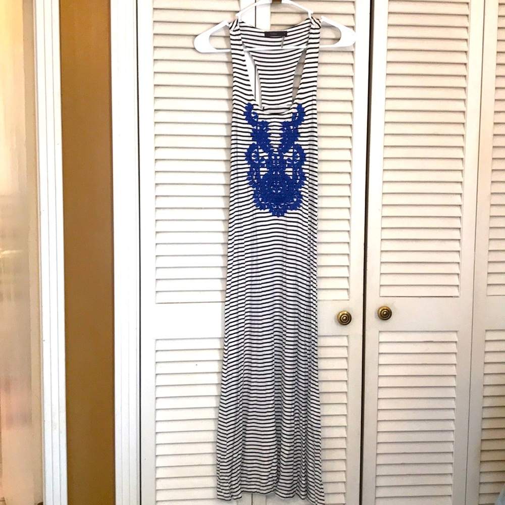 Black and white striped sleeveless maxi dress